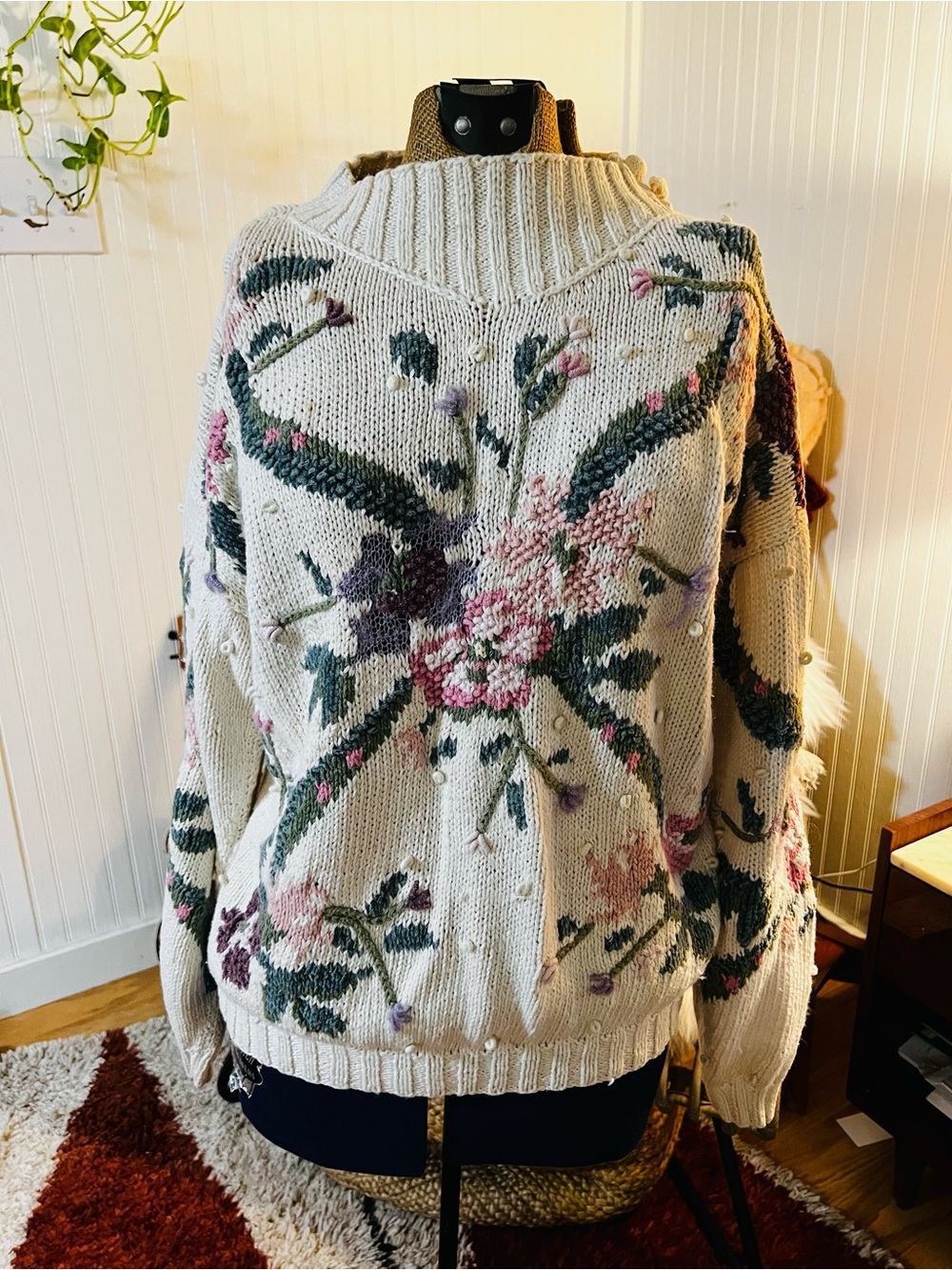 Floral Embroidered Cream Sweater